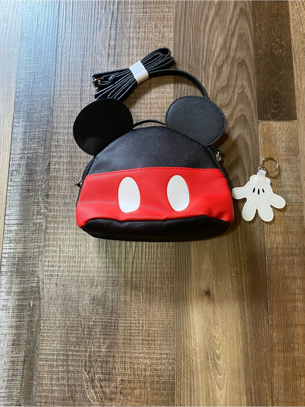 Disney Kids Black and Red Mickey Ear Crossbody Bag with White Glove Charm